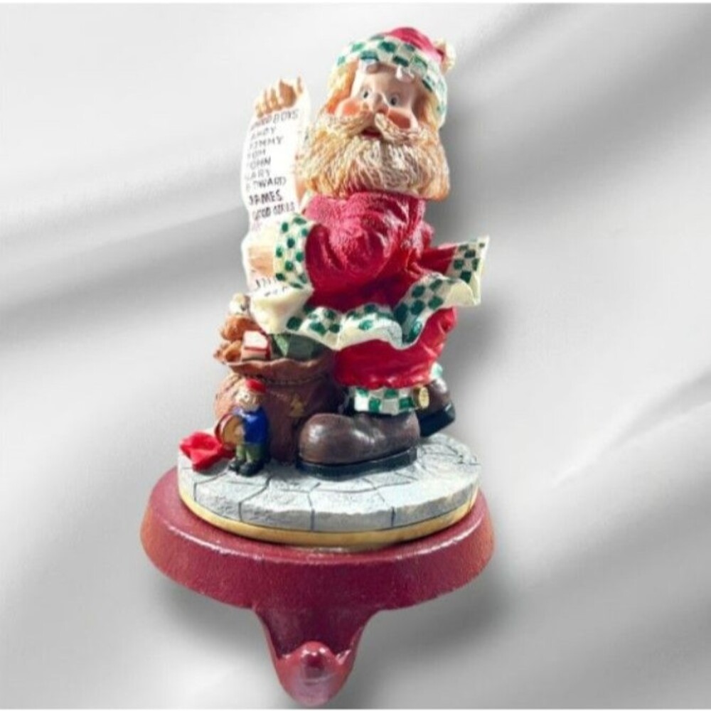 VTG Santa Stocking Holder Mantel Hook Naughty Nice List Toy Sack Weighted